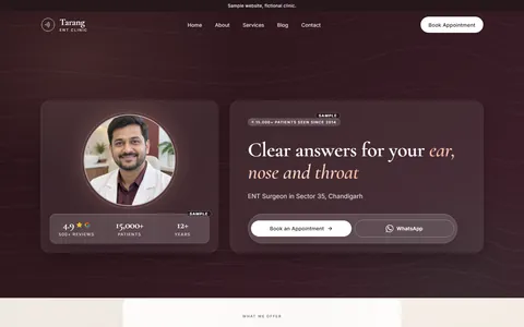 Tarang ENT Clinic demo website, first screen