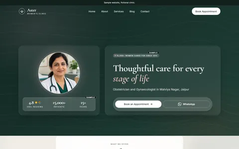 Aster Women's Clinic demo website, first screen