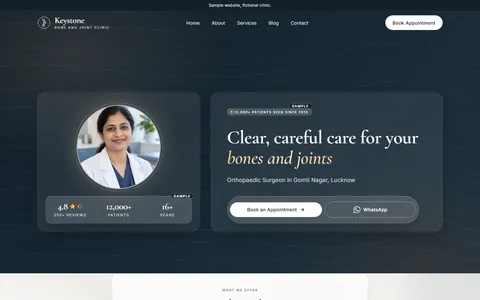 Keystone Bone and Joint Clinic demo website, first screen