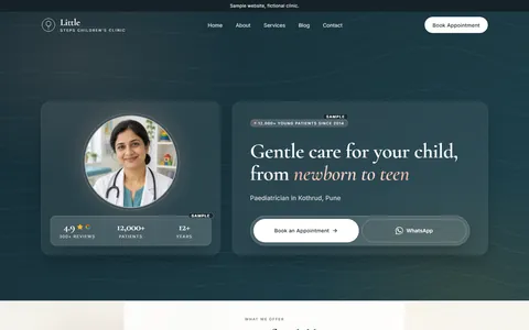 Little Steps Children's Clinic demo website, first screen