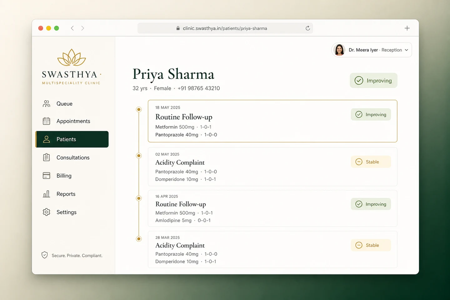 Visit History: Every visit, every medicine, one tap away.